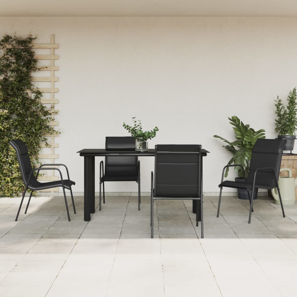 Set da Pranzo da Giardino 5 pz Nero in Acciaio e Textilene | homemem39