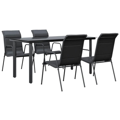 Set da Pranzo da Giardino 5 pz Nero in Acciaio e Textilene | homemem39