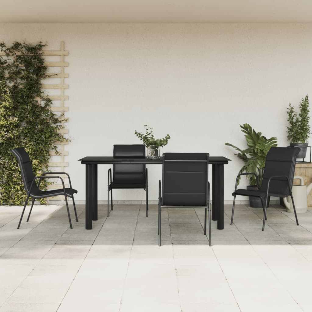 Set da Pranzo da Giardino 5 pz Nero in Acciaio e Textilene | homemem39