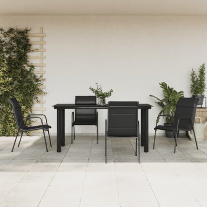Set da Pranzo da Giardino 5 pz Nero in Acciaio e Textilene | homemem39