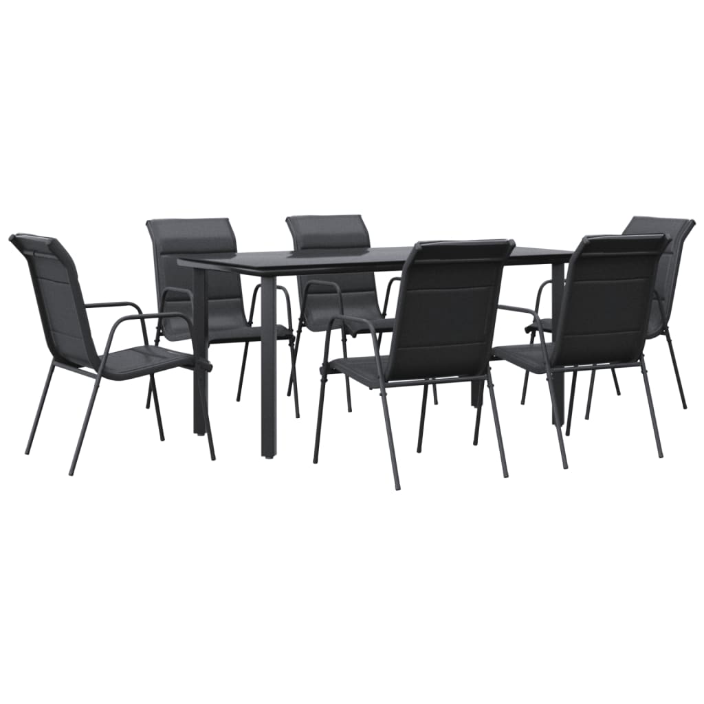 Set da Pranzo da Giardino 7 pz Nero in Acciaio e Textilene | homemem39