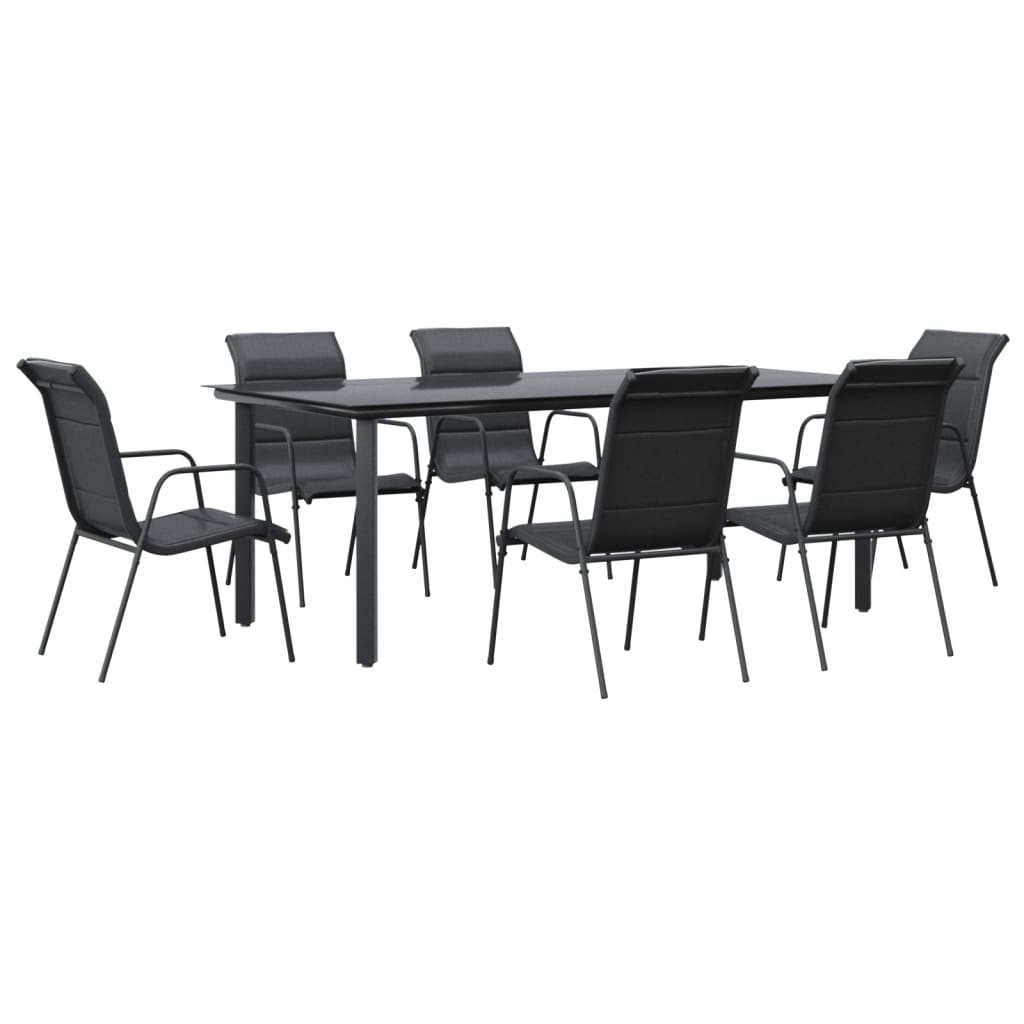 Set da Pranzo da Giardino 7 pz Nero in Acciaio e Textilene | homemem39