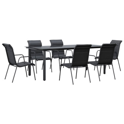 Set da Pranzo da Giardino 7 pz Nero in Acciaio e Textilene | homemem39