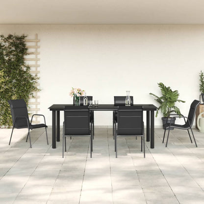 Set da Pranzo da Giardino 7 pz Nero in Acciaio e Textilene | homemem39