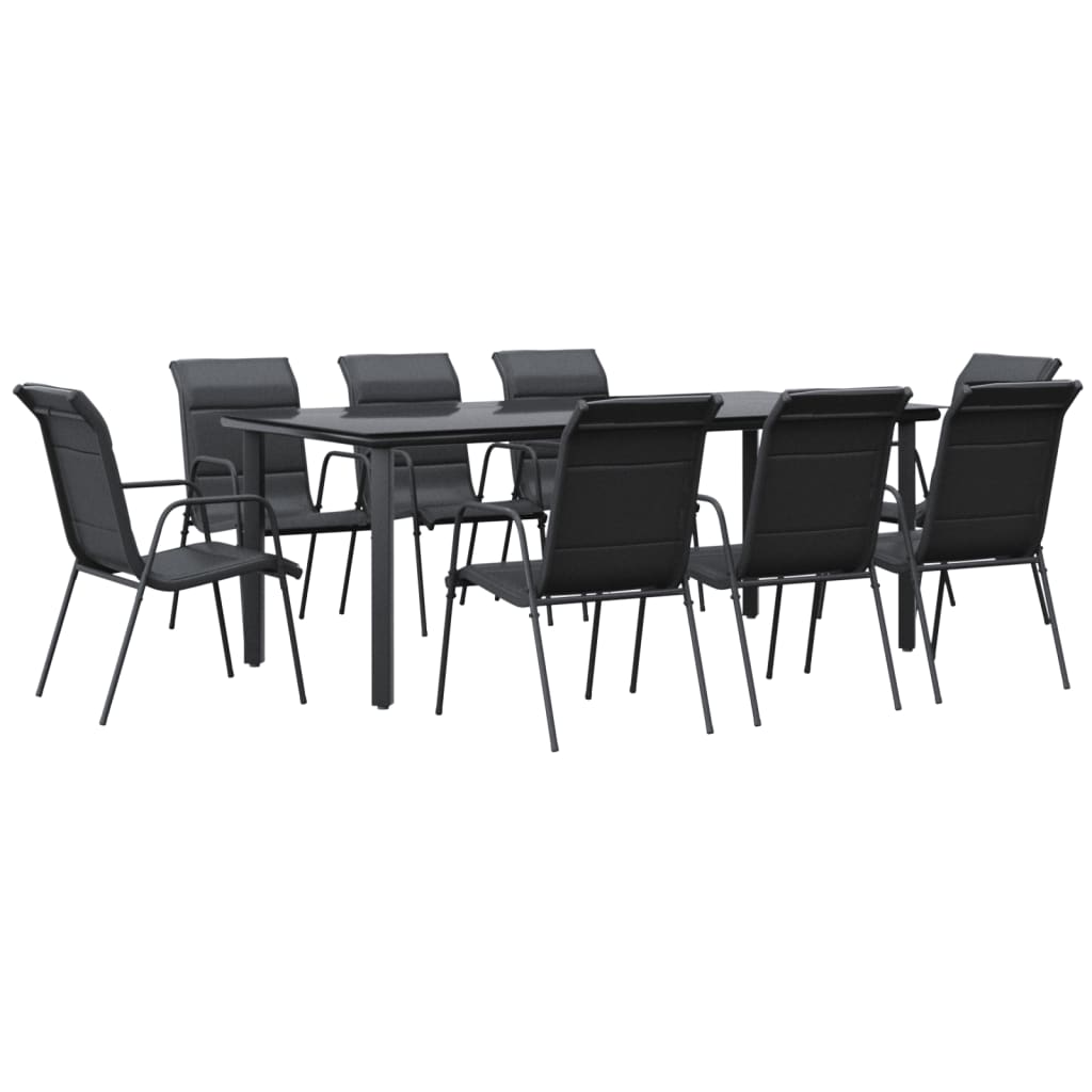 Set da Pranzo da Giardino 9 pz Nero in Acciaio e Textilene | homemem39