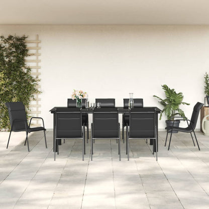 Set da Pranzo da Giardino 9 pz Nero in Acciaio e Textilene | homemem39