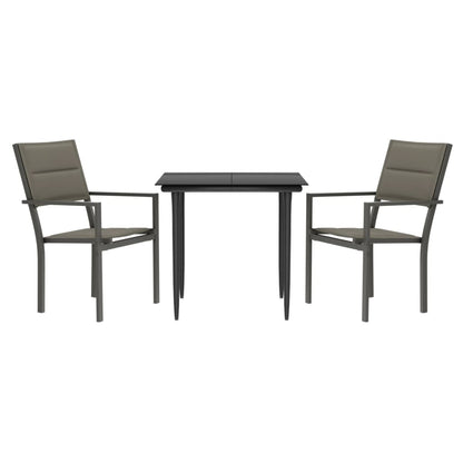 Set da Pranzo da Giardino 3 pz Nero in Acciaio e Textilene | homemem39