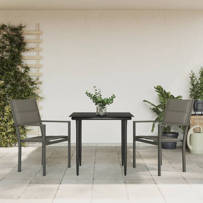 Set da Pranzo da Giardino 3 pz Nero in Acciaio e Textilene | homemem39