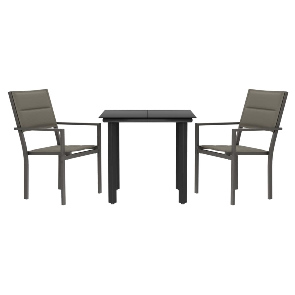 Set da Pranzo da Giardino 3 pz Nero in Acciaio e Textilene | homemem39