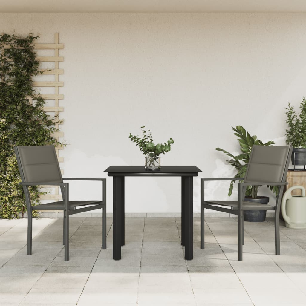 Set da Pranzo da Giardino 3 pz Nero in Acciaio e Textilene | homemem39