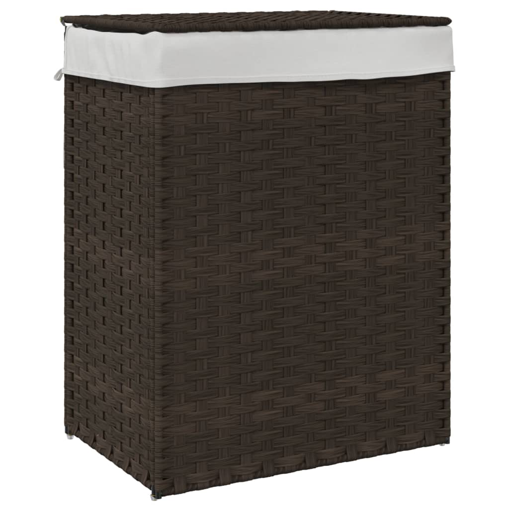 Cesto Biancheria Coperchio Marrone Scuro 46x33x60 cm Polyrattan | homemem39