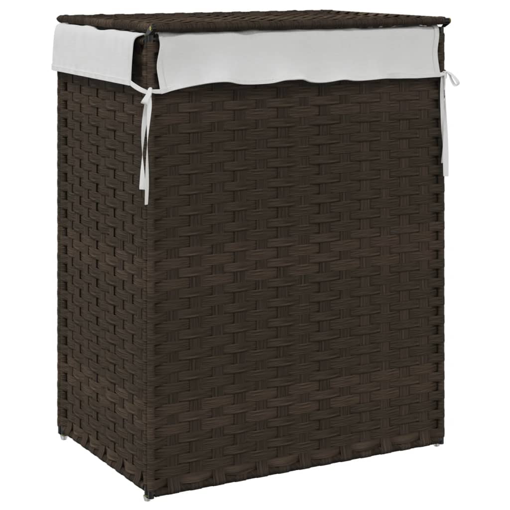Cesto Biancheria Coperchio Marrone Scuro 46x33x60 cm Polyrattan | homemem39