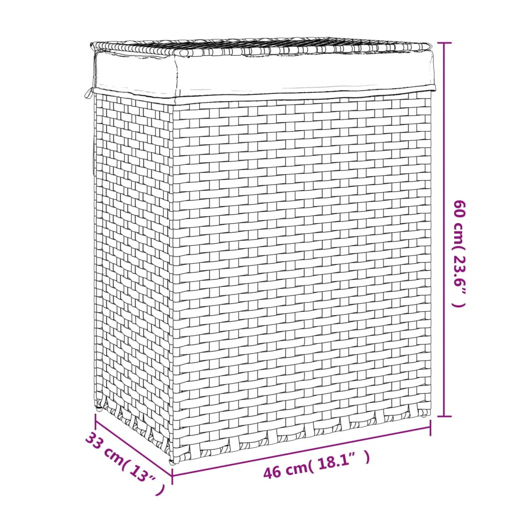 Cesto Portabiancheria con Coperchio Nero 46x33x60 cm Polyrattan | homemem39