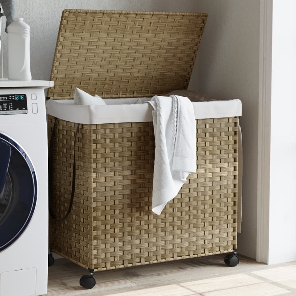 Cesto Portabiancheria con Ruote 60x35x60,5 cm Rattan | homemem39