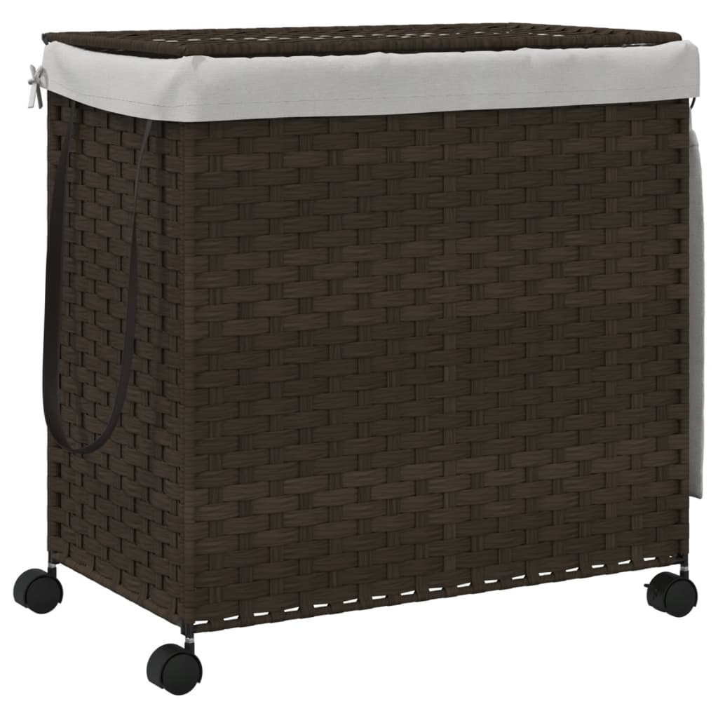 Cesto Portabiancheria Ruote Marrone Scuro 60x35x60,5 cm Rattan | homemem39