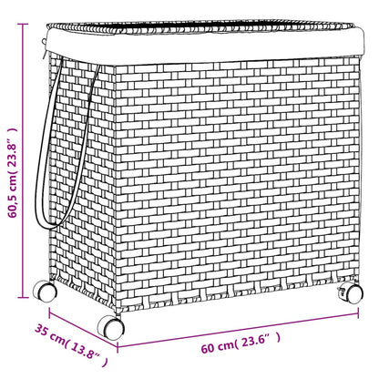 Cesto Portabiancheria Ruote Marrone Scuro 60x35x60,5 cm Rattan | homemem39
