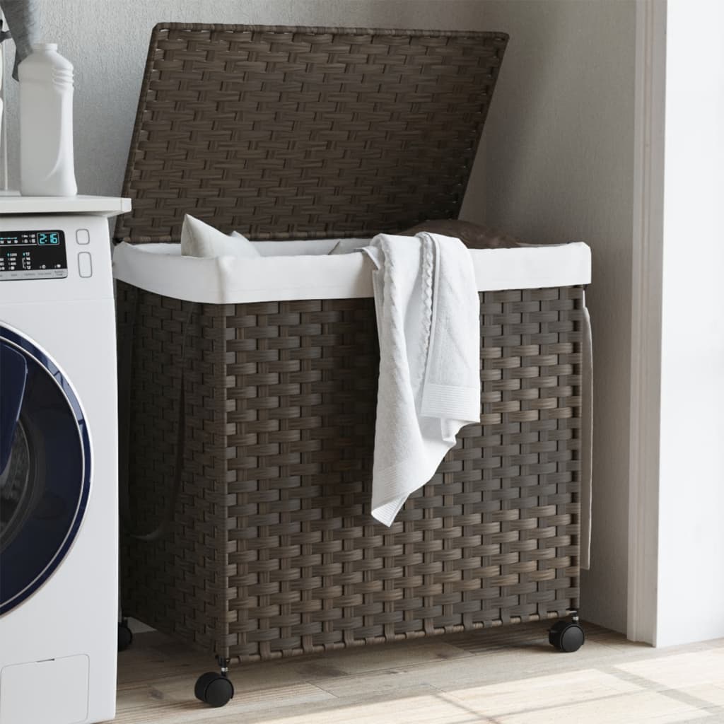 Cesto Portabiancheria Ruote Marrone Scuro 60x35x60,5 cm Rattan | homemem39