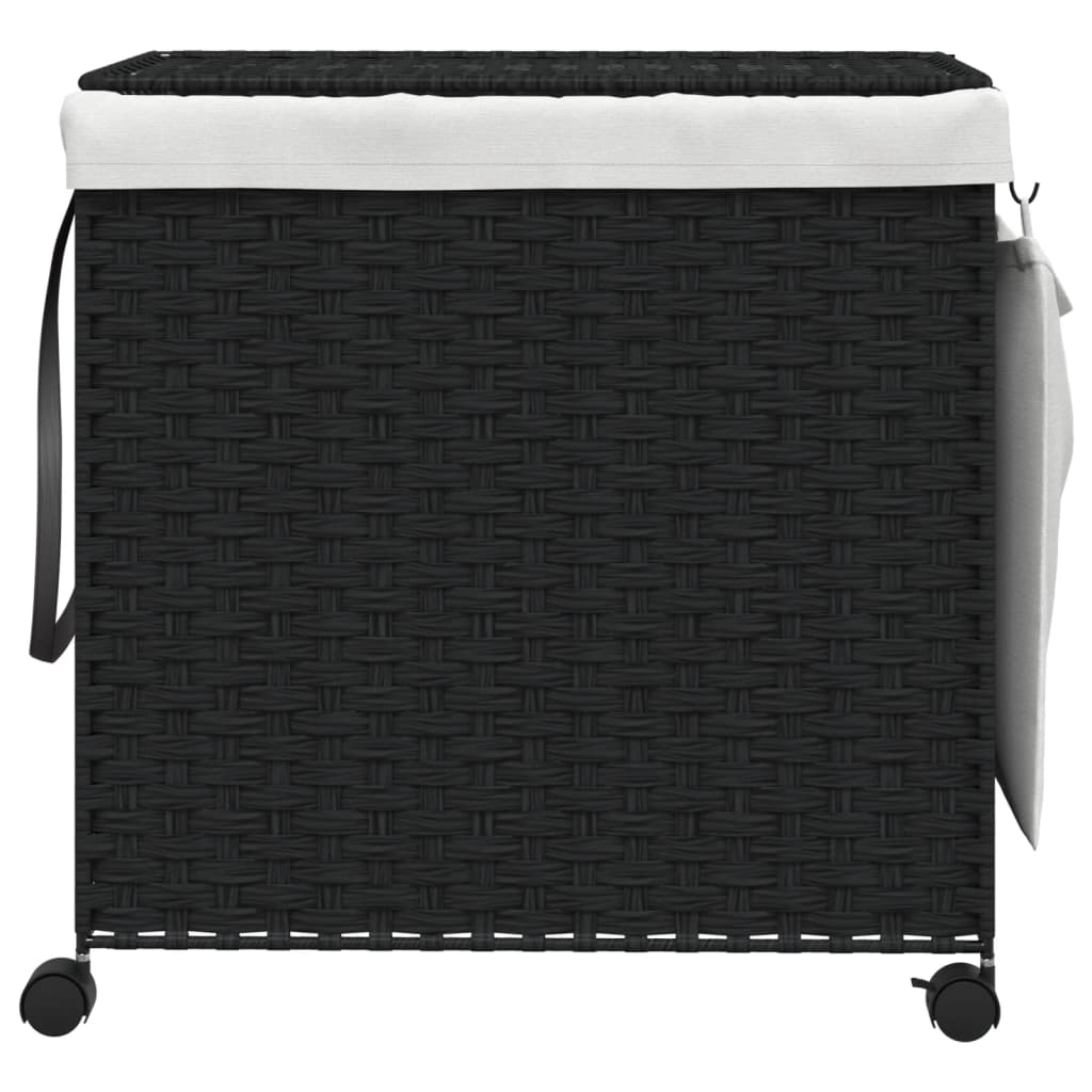 Cesto Portabiancheria con Ruote Nero 60x35x60,5 cm Rattan | homemem39