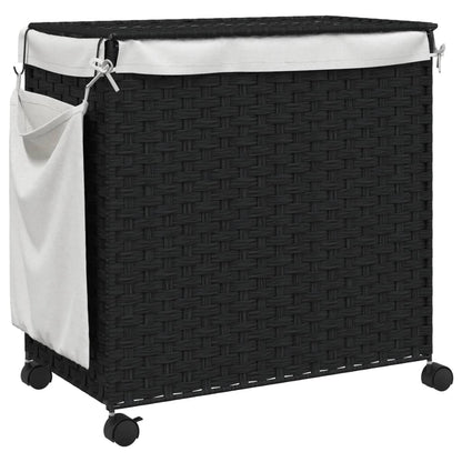 Cesto Portabiancheria con Ruote Nero 60x35x60,5 cm Rattan | homemem39