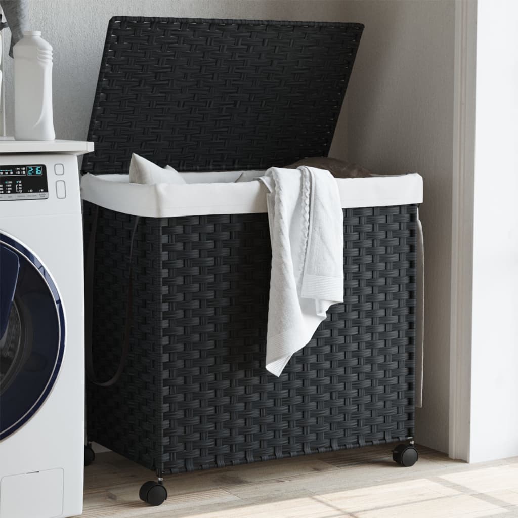 Cesto Portabiancheria con Ruote Nero 60x35x60,5 cm Rattan | homemem39