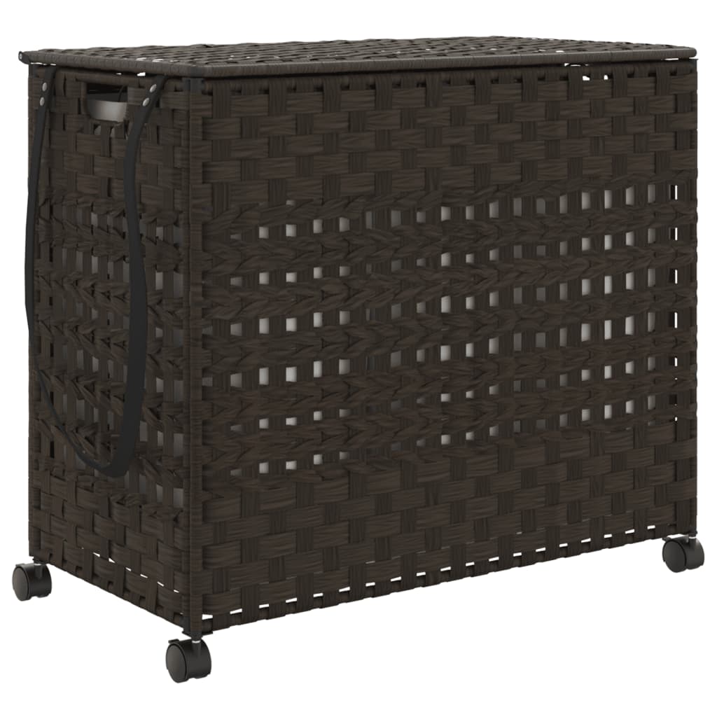 Cesto Portabiancheria Ruote Marrone Scuro 66x35x60 cm Rattan | homemem39