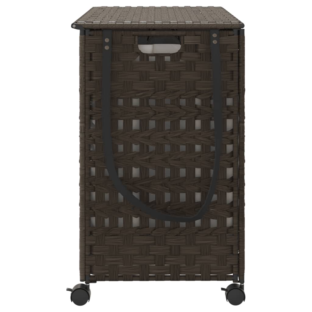 Cesto Portabiancheria Ruote Marrone Scuro 66x35x60 cm Rattan | homemem39