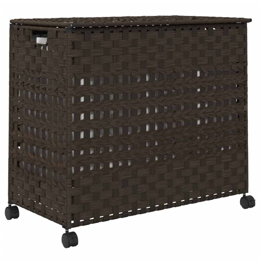 Cesto Portabiancheria Ruote Marrone Scuro 66x35x60 cm Rattan | homemem39