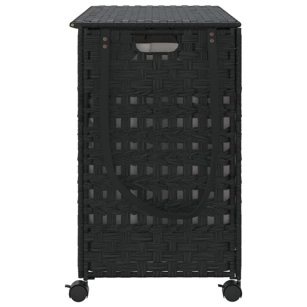 Cesto Portabiancheria con Ruote Nero 66x35x60 cm Rattan | homemem39