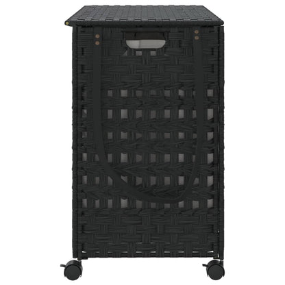 Cesto Portabiancheria con Ruote Nero 66x35x60 cm Rattan | homemem39