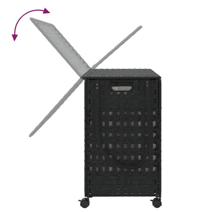 Cesto Portabiancheria con Ruote Nero 66x35x60 cm Rattan | homemem39