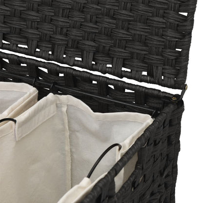 Cesto Portabiancheria con Ruote Nero 66x35x60 cm Rattan | homemem39