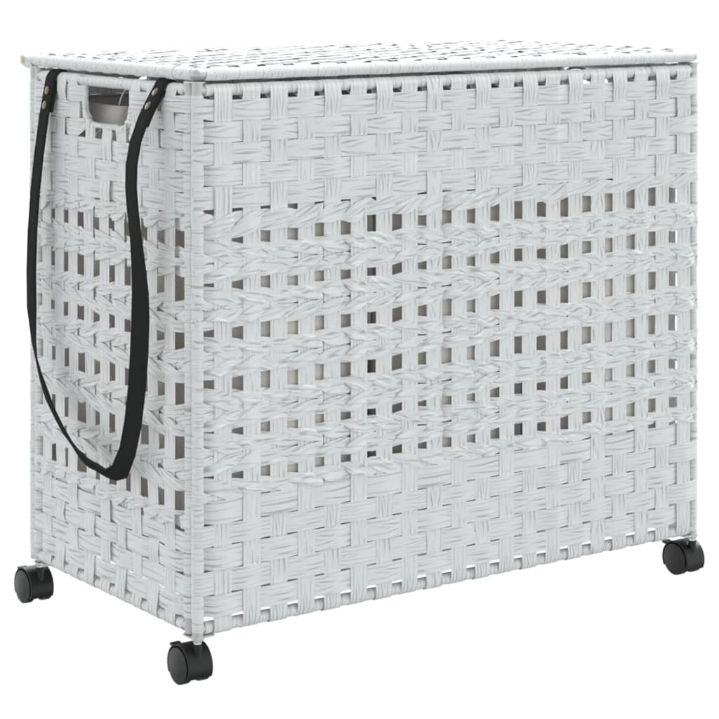 Cesto Portabiancheria con Ruote Bianco 66x35x60 cm Rattan | homemem39