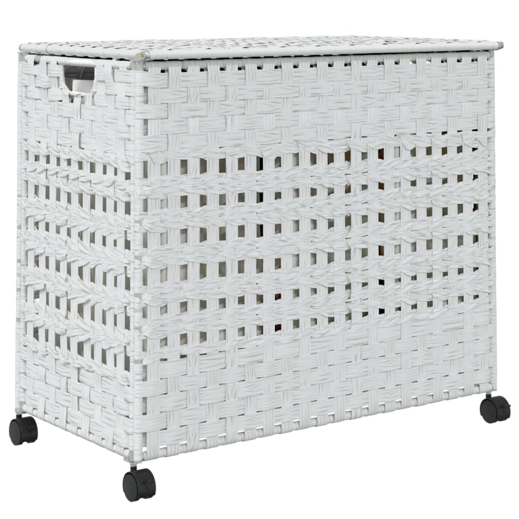 Cesto Portabiancheria con Ruote Bianco 66x35x60 cm Rattan | homemem39