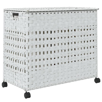 Cesto Portabiancheria con Ruote Bianco 66x35x60 cm Rattan | homemem39