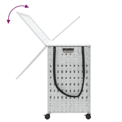 Cesto Portabiancheria con Ruote Bianco 66x35x60 cm Rattan | homemem39