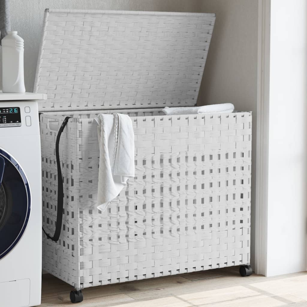 Cesto Portabiancheria con Ruote Bianco 66x35x60 cm Rattan | homemem39