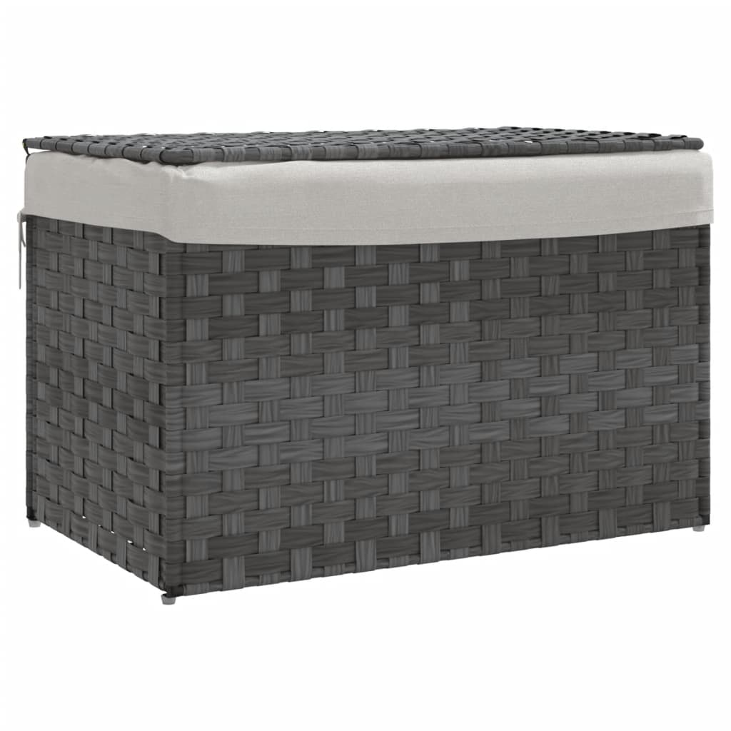 Cesto Portabiancheria Coperchio Grigio 55,5x35x34 cm Polyrattan | homemem39