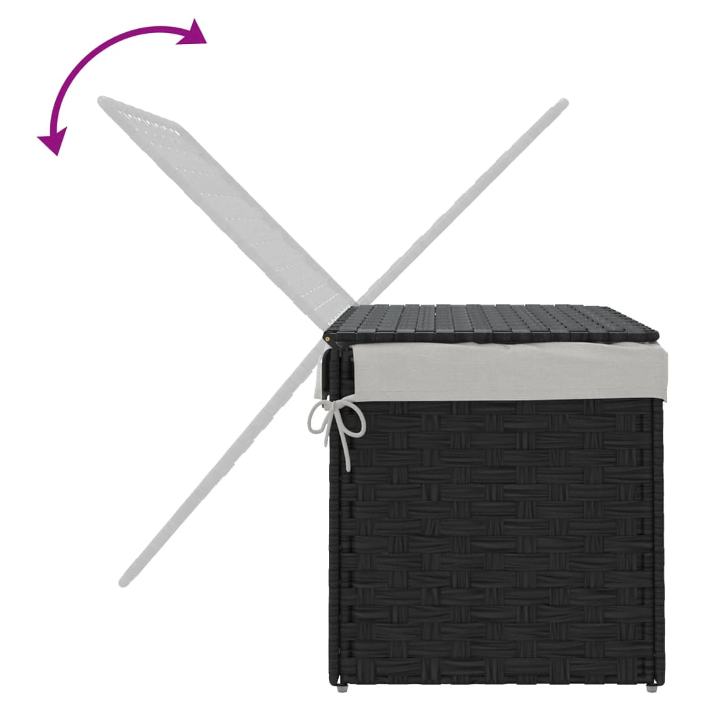 Cesto Portabiancheria Coperchio Nero 55,5x35x34 cm Polyrattan | homemem39