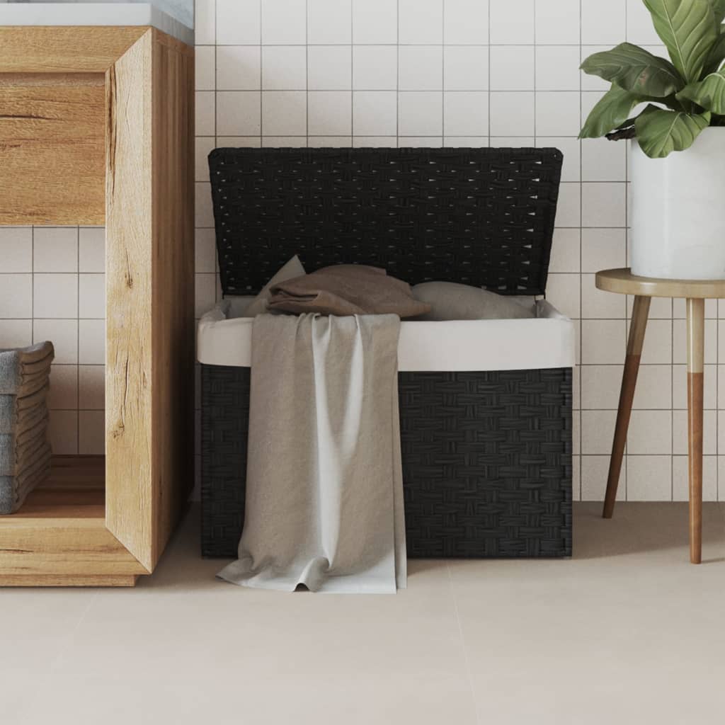 Cesto Portabiancheria Coperchio Nero 55,5x35x34 cm Polyrattan | homemem39