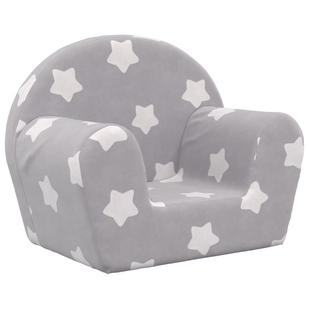 Divano per Bambini Grigio Chiaro con Stelle in Morbido Peluche - homemem39