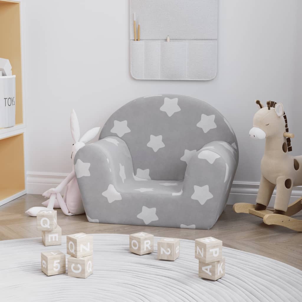 Divano per Bambini grigio chiaro con Stelle in Morbido Peluche