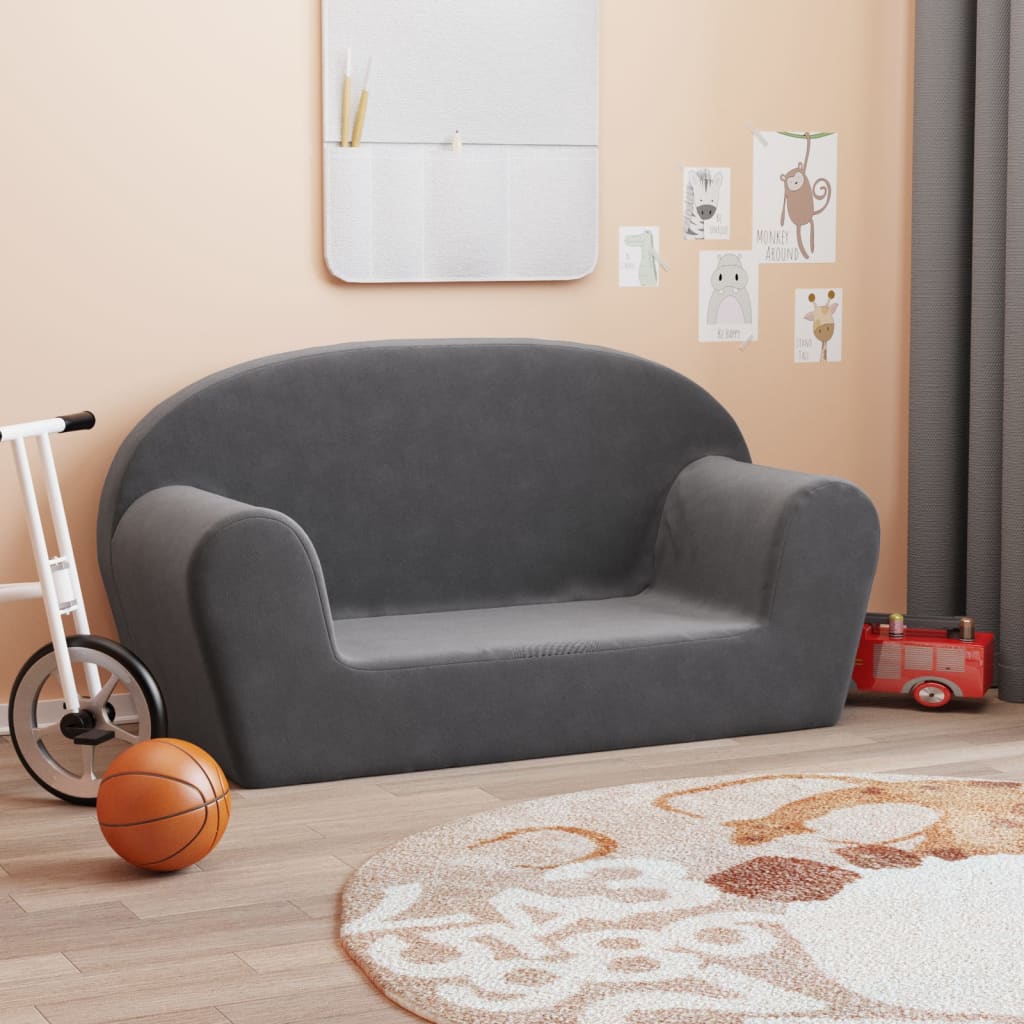 Divano per Bambini a 2 Posti Antracite in Morbido Peluche | homemem39