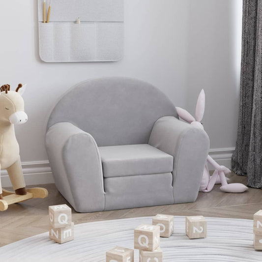 Divano Letto per Bambini Grigio Chiaro in Morbido Peluche | homemem39