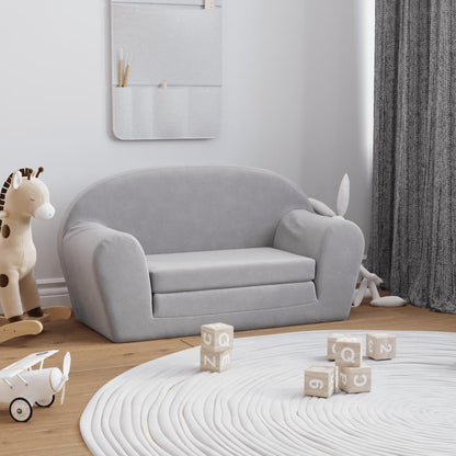 Divano Letto Bambini a 2 Posti Grigio Chiaro in Morbido Peluche