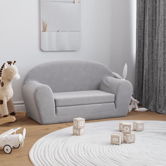 Divano Letto Bambini a 2 Posti Grigio Chiaro in Morbido Peluche | homemem39