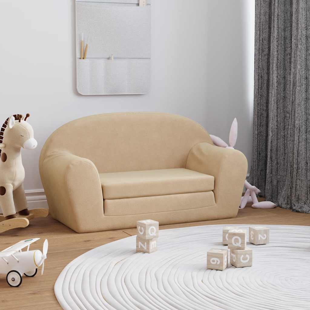 Divano Letto per Bambini a 2 Posti Crema in Morbido Peluche | homemem39