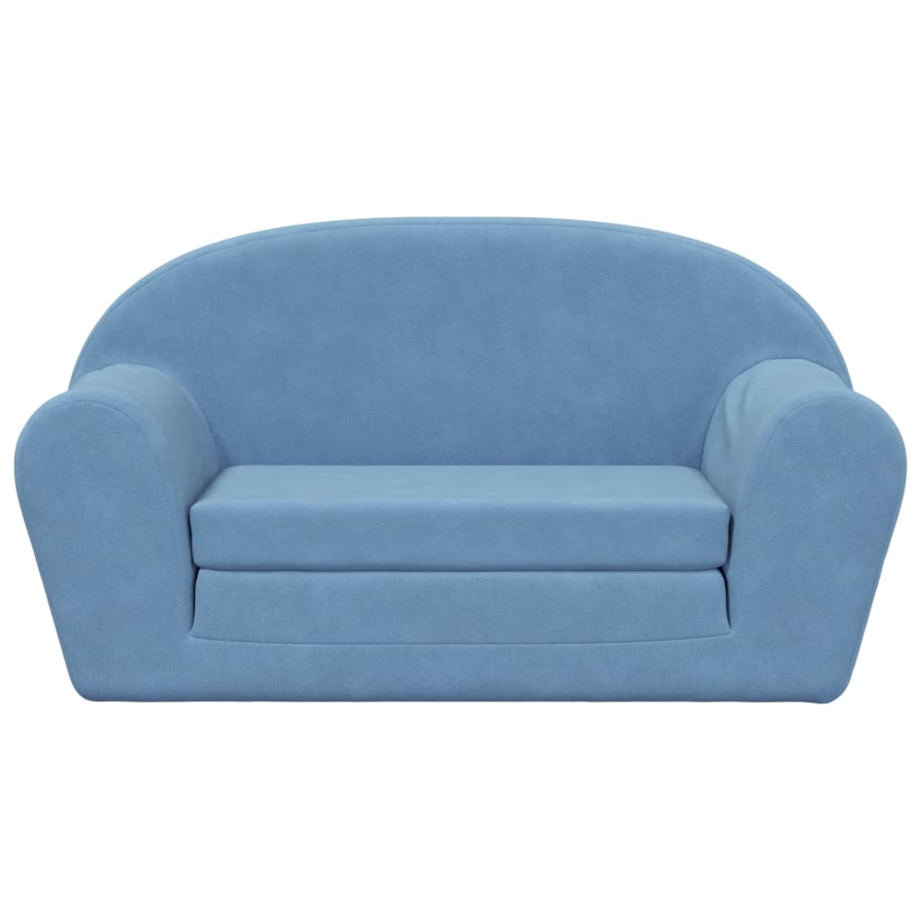Divano Letto per Bambini a 2 Posti Blu in Morbido Peluche