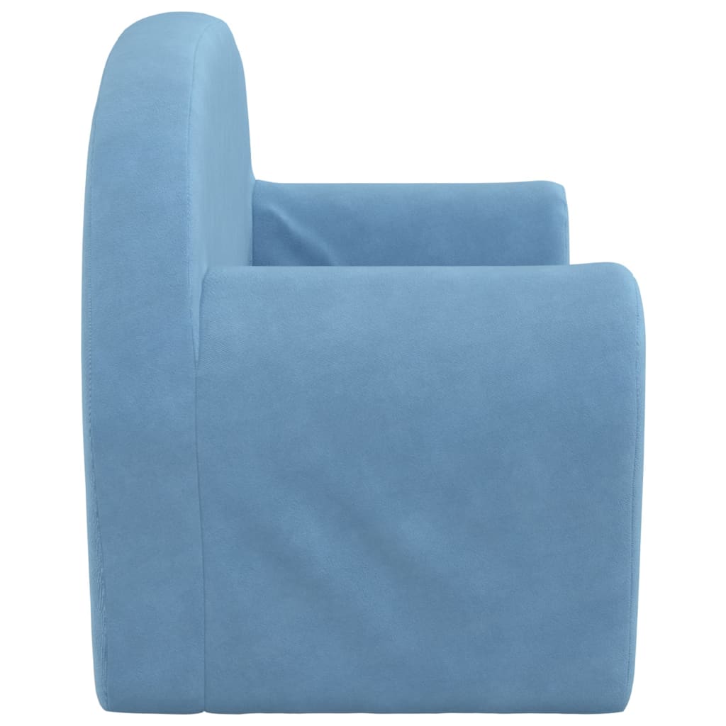 Divano Letto per Bambini a 2 Posti Blu in Morbido Peluche