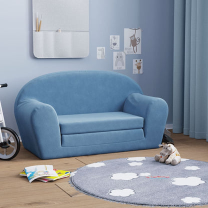 Divano Letto per Bambini a 2 Posti Blu in Morbido Peluche
