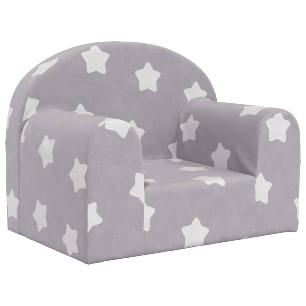 Divano per Bambini grigio chiaro con Stelle in Morbido Peluche